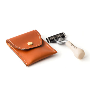 Taylor of Old Bond Street Mini Imitation Ivory Travel Mach3 Razor in Leather pouch